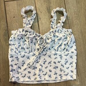 SHEIN White and Blue Floral Tank Top